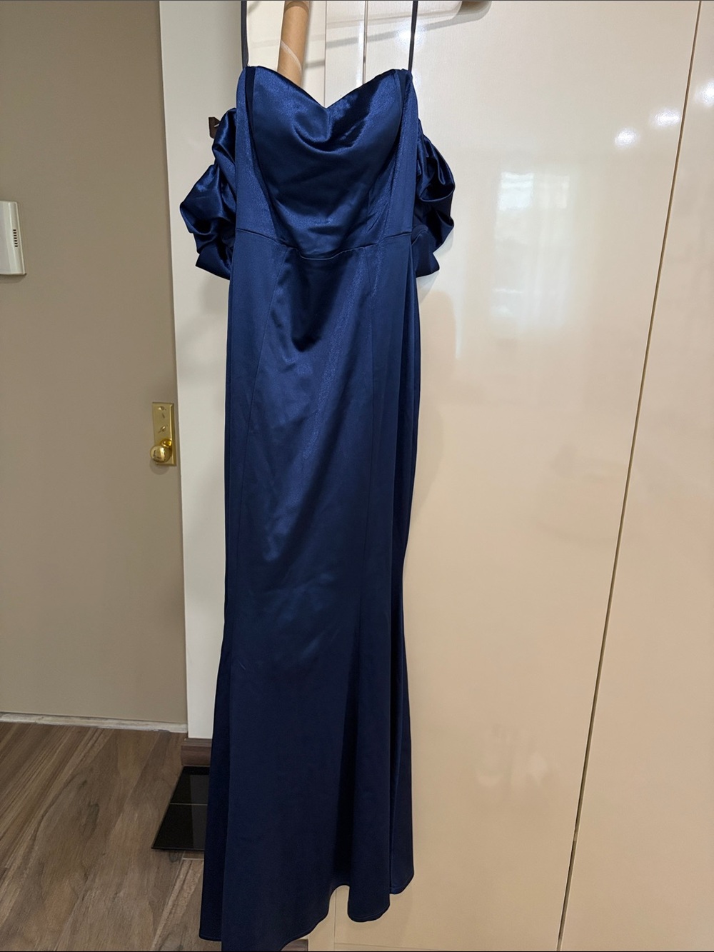 Windsor Navy One-Shoulder Maxi Dress with Dramatic Puff Sleeve